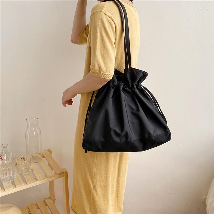

Evening Bags 2023 Spring Autum Women Canvas Shoulder Large Capacity Ruched Drawstring Cloth Handbag Tote Big Eco Shopping Bag For G, White