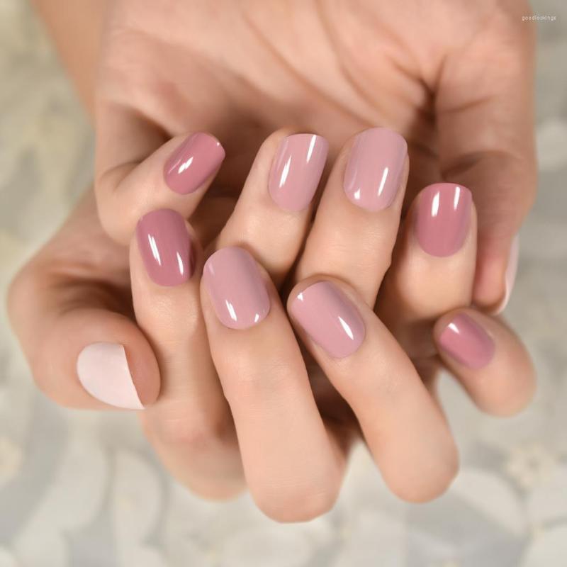 

False Nails Three Color Short Squoval Fingernails Glossy Arylic Press On Nail Tips Fake Gray White Lips Reusable Manicure, L6357