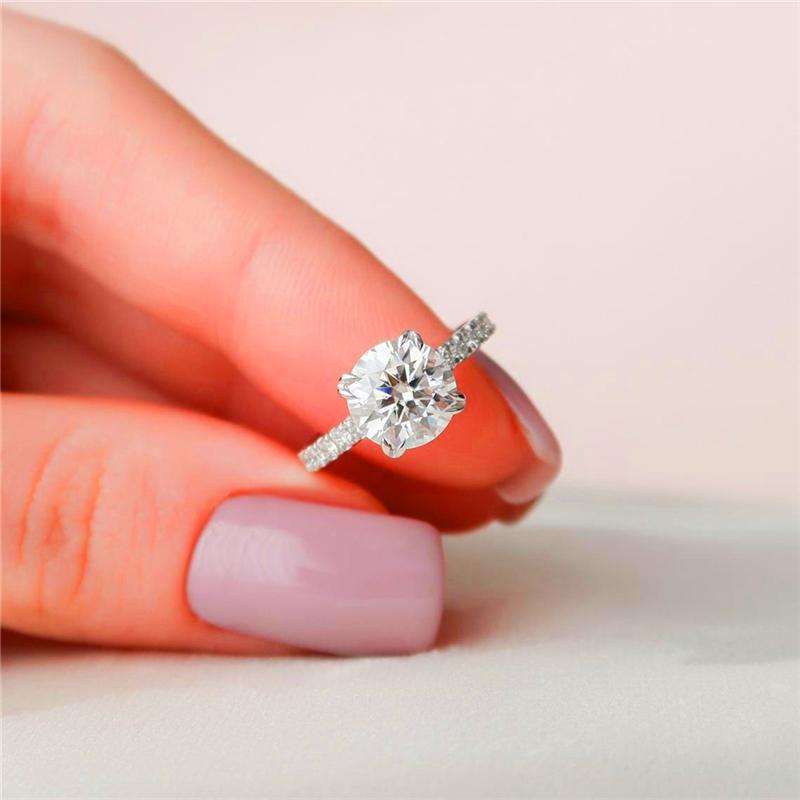 

Cluster Rings RandH 18K White Solid Gold 2.0CT Round Brilliant Cut Moissanite Women's Wedding Engagement Luxuery Half Band AnniversaryCl
