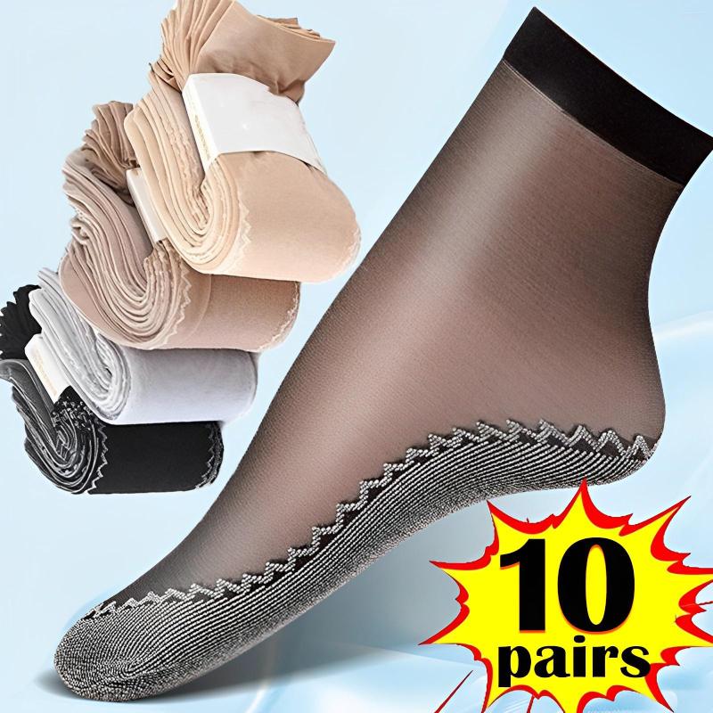 

Women Socks Short Soft Velvet Silk Ankle Sock Spring Summer Non-Slip Transparent Thin Bottom Splice Ladies Breathable Boat, Black-1pairs