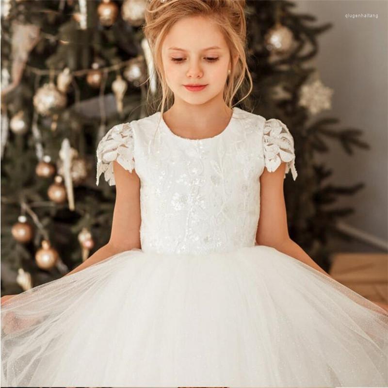 

Girl Dresses Lace Formal Tutu PrincessGorgeous Wedding Flower Appliques With Sash Infant Toddler Kids First Communion Dress, All ivory