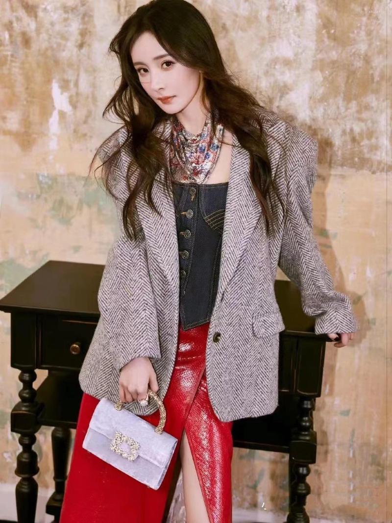 

Women' Suits 2023SS Spring Luxury Women High Quality Grey 48% Wool Casual Blazer Female Chic Coat Outerear Gdnz 2.15, Gray