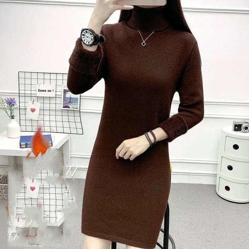 

Women' Sweaters Women Knitted Sweater Dress Turtleneck Pullovers Autumn Winter 2023 Long Sleeve Thick Warm Female, Black