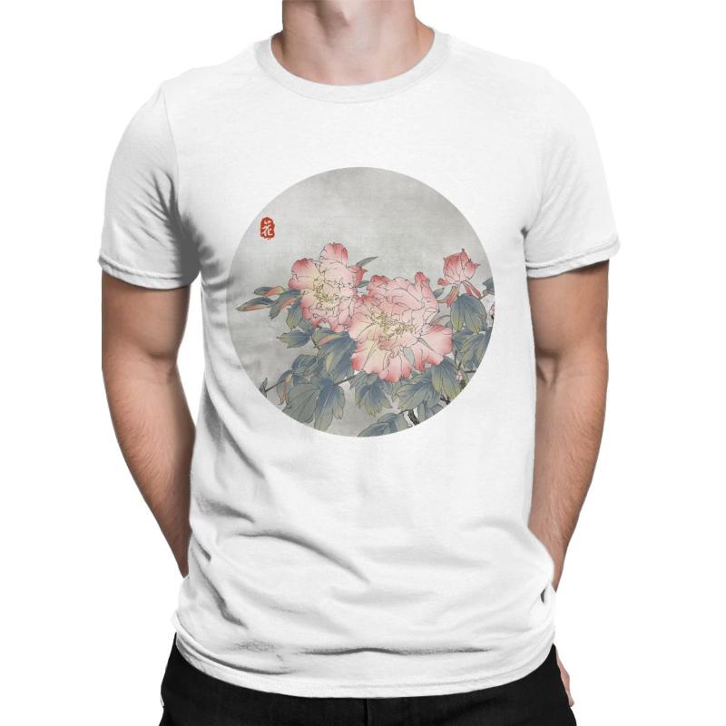 

Men' T Shirts Hipster Ink Chinese Painting Japanese Shirt Crewneck Pure Cotton Flower Short Sleeve Tee Plus Size Clothin, Black