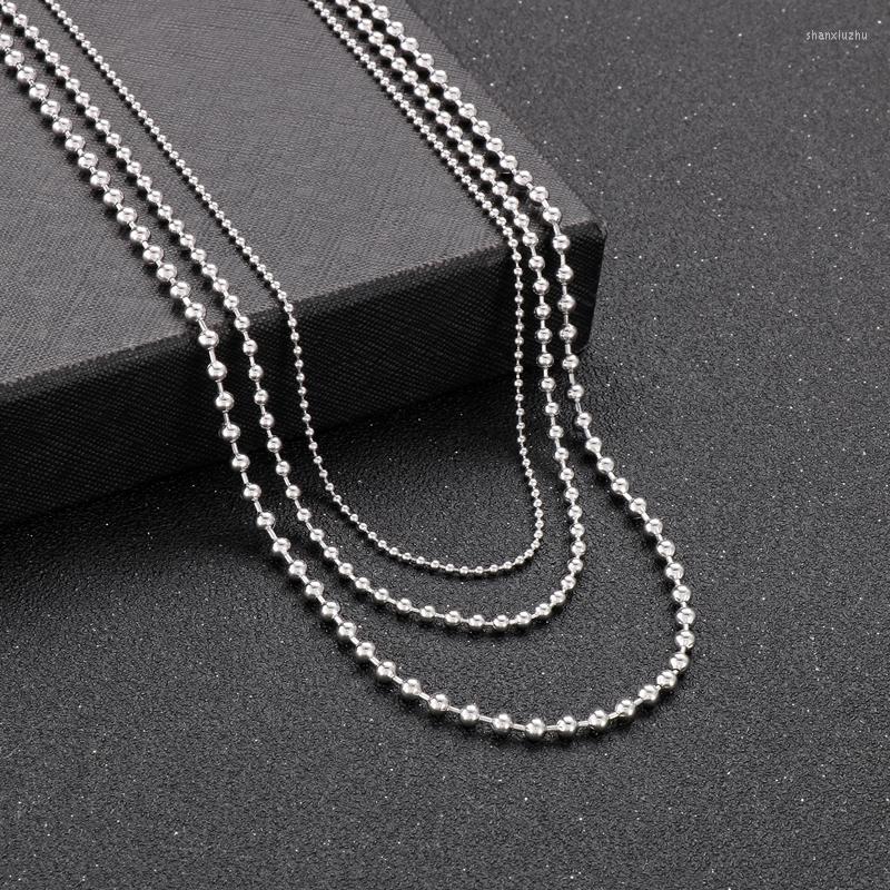 

Chains Simple Ball Link Chain Long Necklace For Men Women Silver Color Stainless Steel 3 Layers Male Collar Choker Whoselase Jewelry