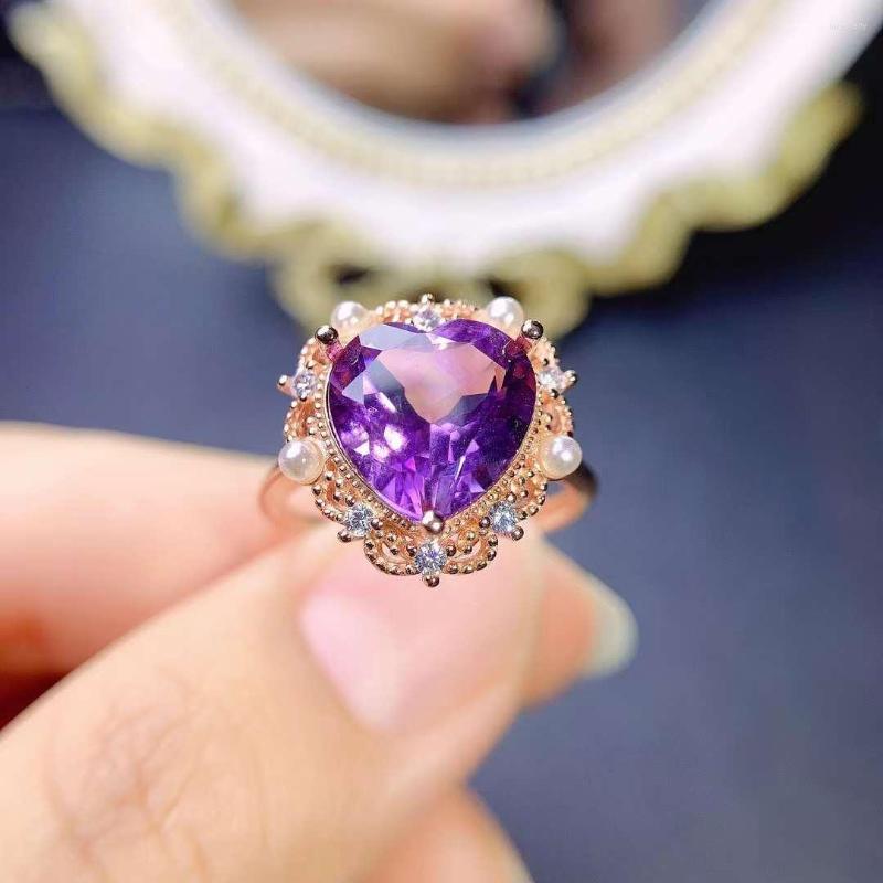 

Cluster Rings Natural Brazilian Amethyst 10x10mm Women's 925 Silver Inset
