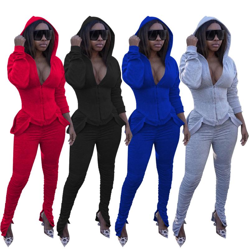 

Women' Tracksuits 2023 Spring Women Fashion Casual Style Sets Long Sleeve Hooded Collar Top Elastic Pants Pure Color Two Piece SetsWomen, Black