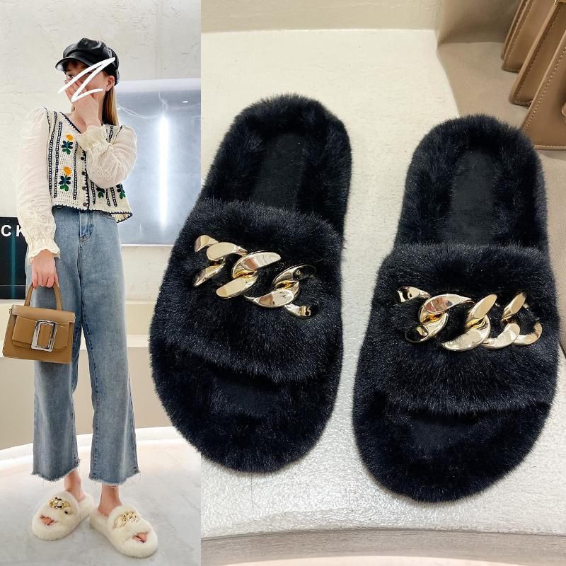 

Slippers 2023 Women's Shoes Plush Home Korean Fashion Indoor Woman Women, White