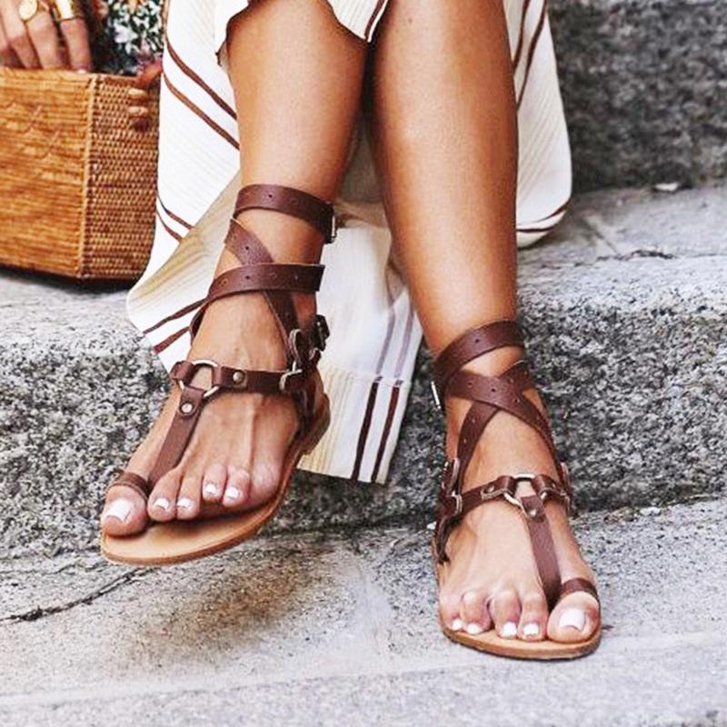 

Sandals Thong For Women Flats Black Button Bottomed Strap Shoes Flat Open Toe Women'sSandalsSandals, Brown