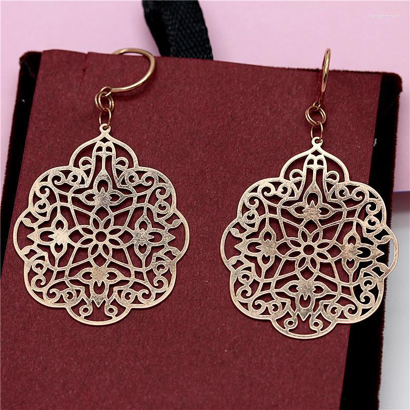 

Dangle Earrings 585 Purple Gold Plated 14K Rose Hollow Flower For Women Fashion Exaggerated Exquisite Party Jewelry Gift