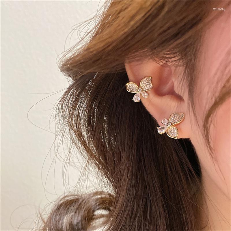 

Backs Earrings Gold Color Metal Butterfly Ear Clips Without Piercing For Women Sparkling Zircon Cuff Clip Wedding Jewelry Gifts