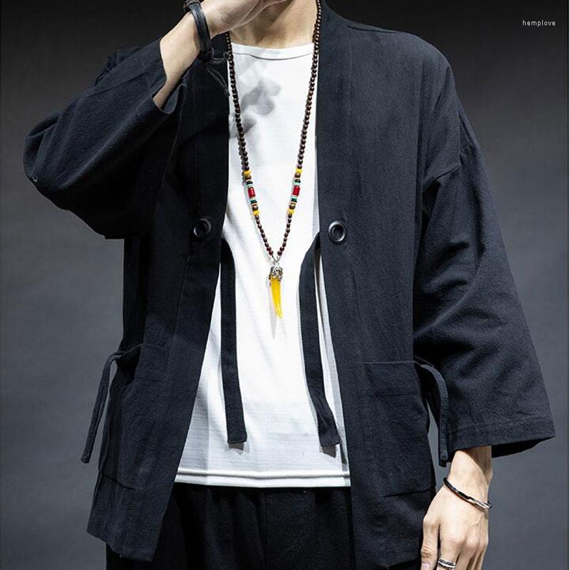 

Men's Down Men Chinese Hanfu Retro Style Tang Suit Robe Jacket Kimono, Black