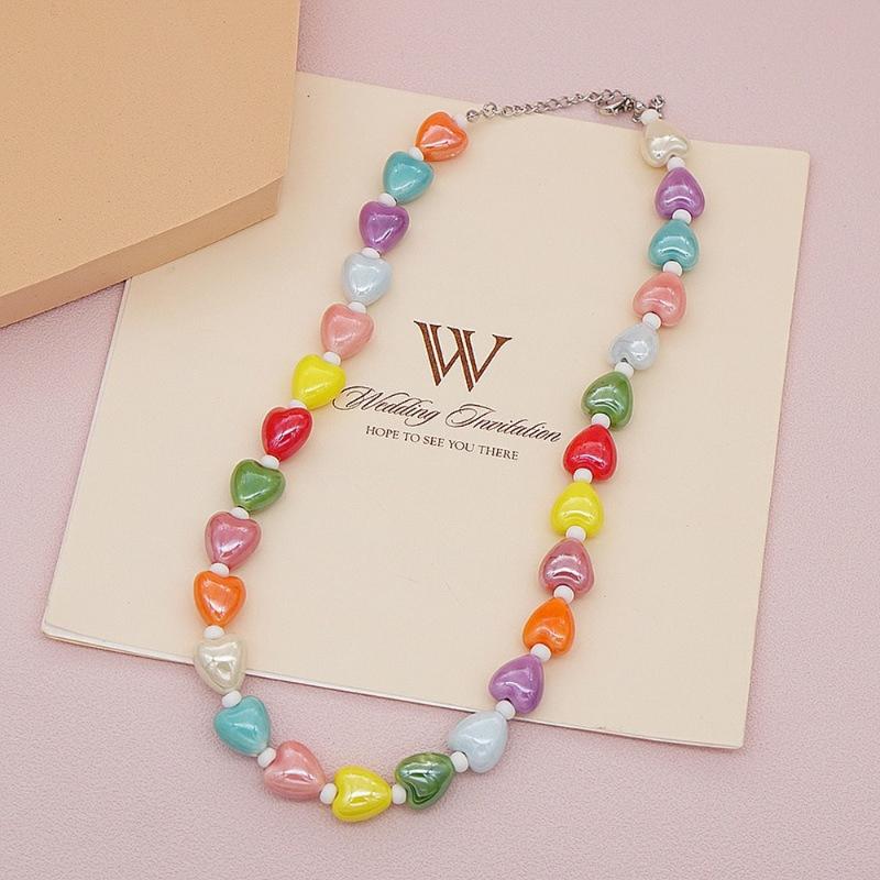 

Chains Delicate Heart Candy Colorful Ceramic Clavicle Chain Mixed Color Spring And Summer Light Luxury Cute Young Girl Jewelry NecklaceChain