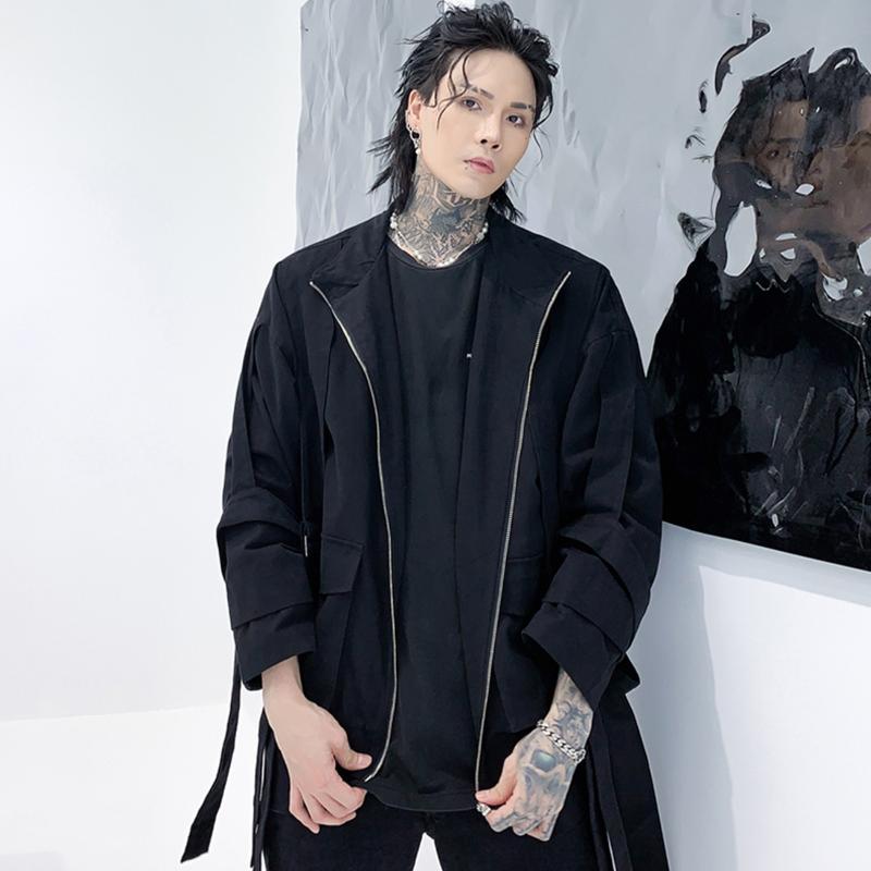 

Men' Jackets Ribbons Techwear Zipper Jacket Men Autumn Cargo Coats Harajuku Loose Punk Streetwear Outwear TopsMen, Black