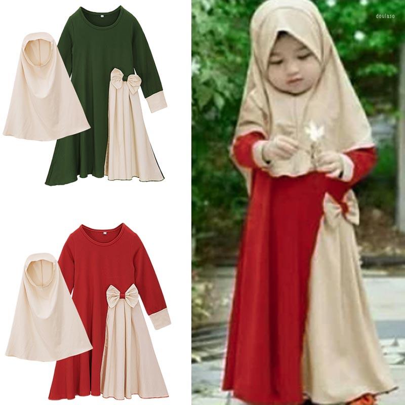 

Ethnic Clothing Muslim Kids Girls Dress Two Pieces Set Abaya Long Hijab Scarf Maxi Islamic Arab Prayer Jilbab Burqa Kaftan Robes