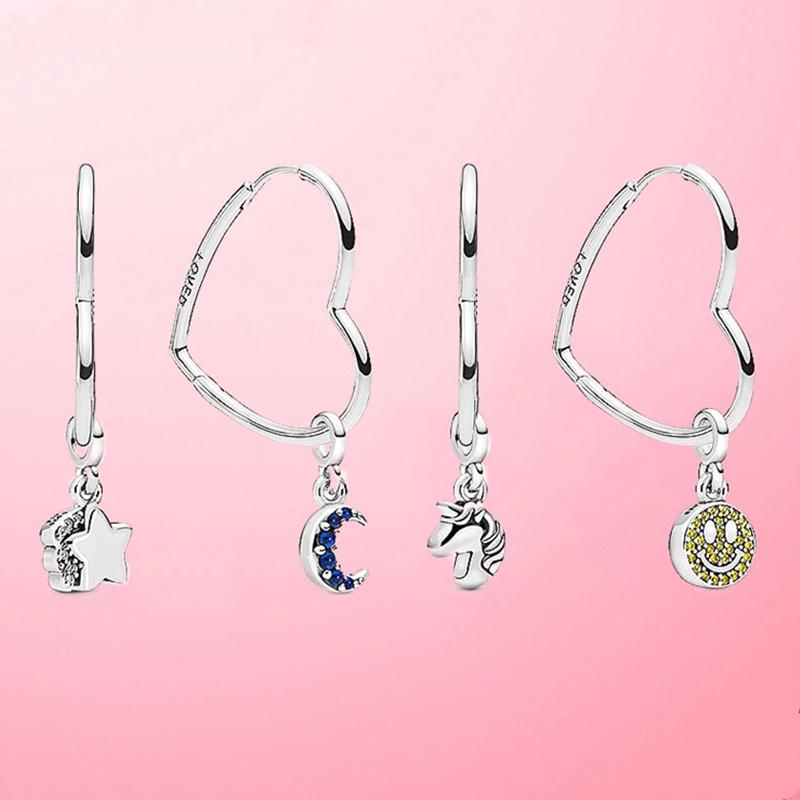 

Hoop Earrings & Huggie Sterling Silver Pan Earring Large Asymmetric Hearts Of Love For Women Wedding Gift Fashion JewelryHoop