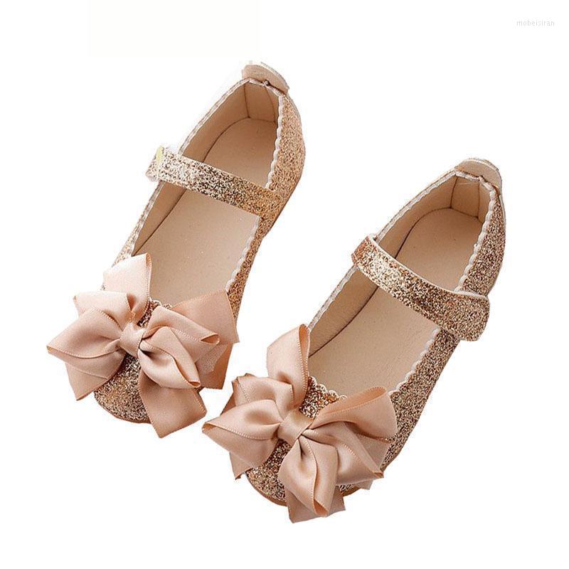 

Flat Shoes 2023 Spring Girls Leather For Kids Fashion Princess Sequins Bowknot Dress School Party Wedding, Gold