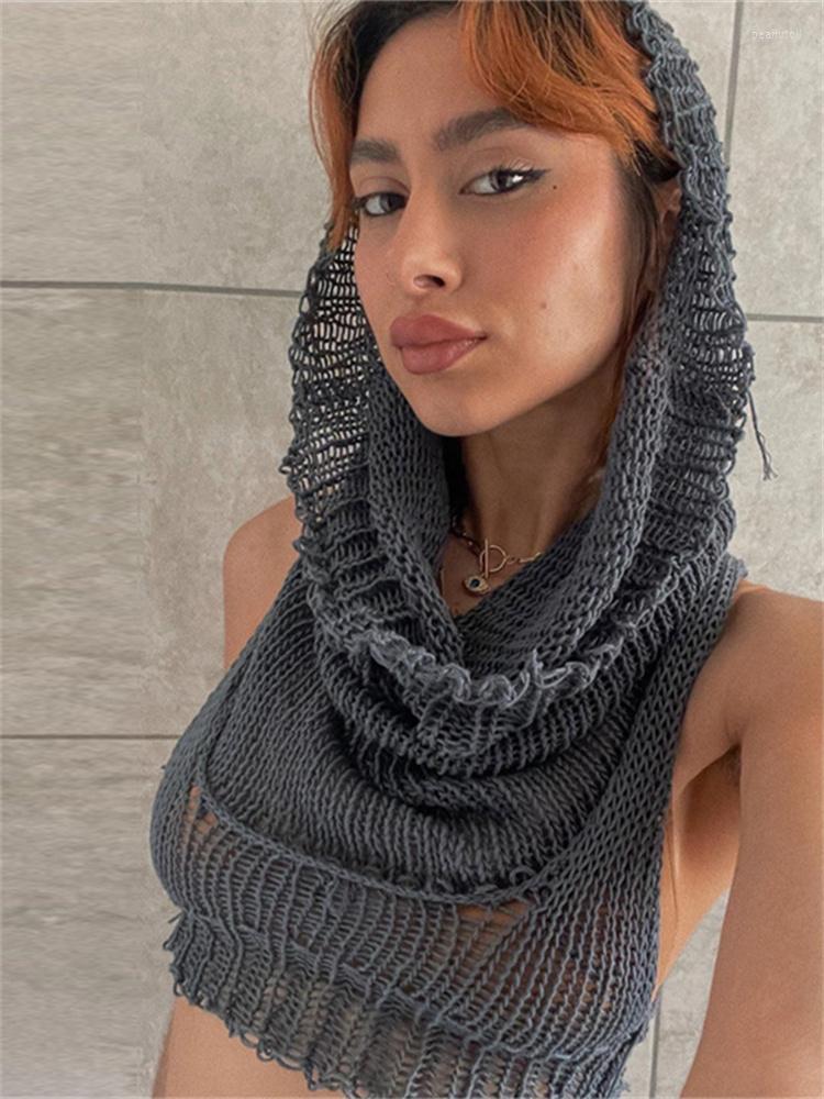 

Women' T Shirts Summer Street White Knit Club Outfits For Women 2023 Fashion Hooded Black O Neck Sleeveless Tees Female Crop Top