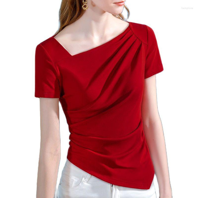 

Women' T Shirts Woman' Clothing Spring Summer Style Basic T-Shirts Tops Lady Slim Short Sleeve Skew Collar Sheath SS048, Black