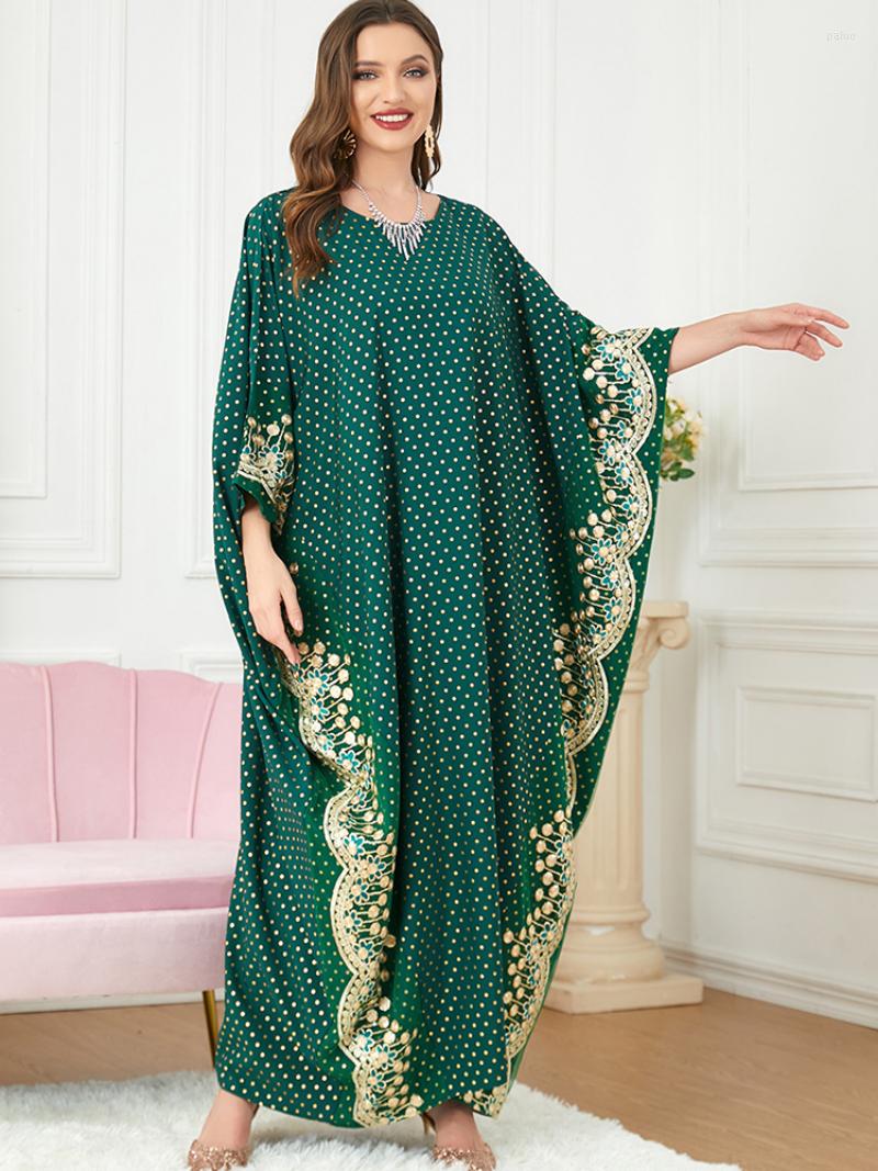 

Ethnic Clothing Muslim Maxi Dress Women Ankle Length Batwing Sleeve Robes Fashion Dot Print Loose Casual Jalabiya Islam Abayas Long