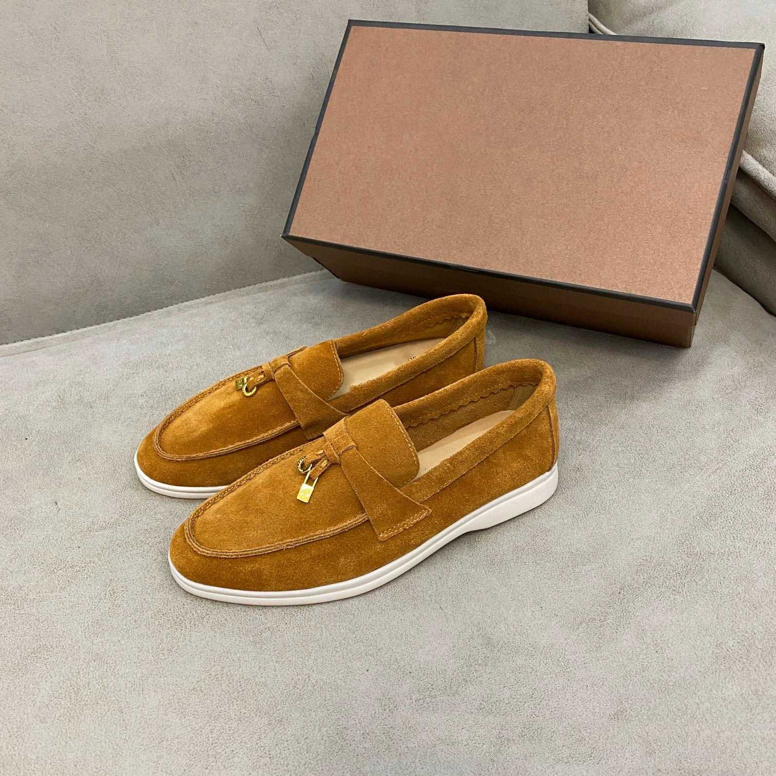 

Shoes High version LP classic suede slip on flat sole casual single toe layer cowhide men's and women's large lazy Lefu shoes, Blue