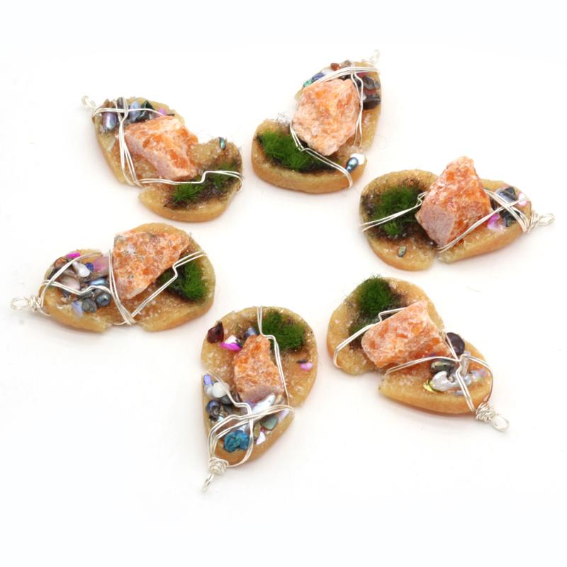 

Charms Natural Semi-precious Stone Pendant Resin Pearl Winding Silver Wire For Jewelry Making DIY Necklace Accessories Gifts