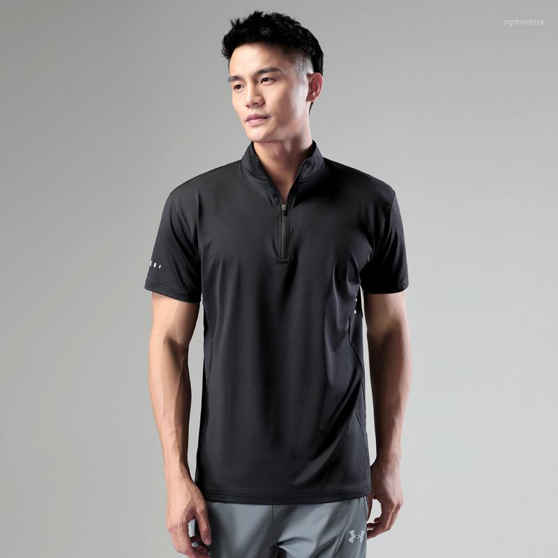 

Active Shirts Men' T-shirt Summer Business Casual Stand Collar Polo Short Sleeve Milk Silk Elastic Quick Drying Clothes Style, Black