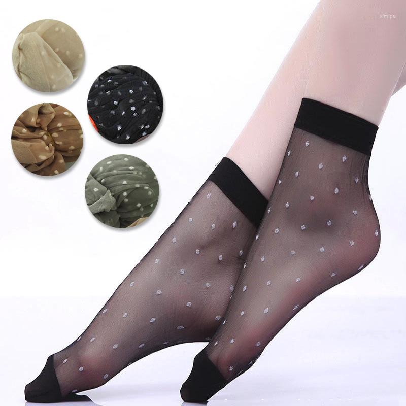 

Women Socks 20 Pcs 10 Pair/Lot Cool Breathable Summer Style Sexy Black Skin Sock Pure Color Dot Girls High Stretch Nylon, Lfs