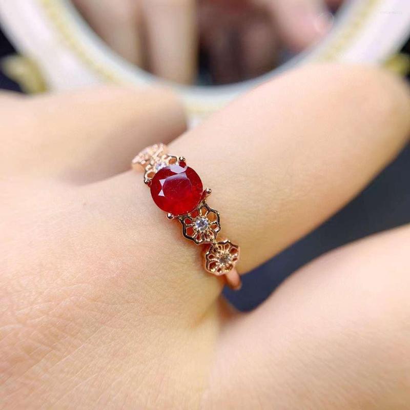 

Cluster Rings Ruby Ring 925 Silver Plated 18K White Gold Rose Inlaid Round 6mm For Women