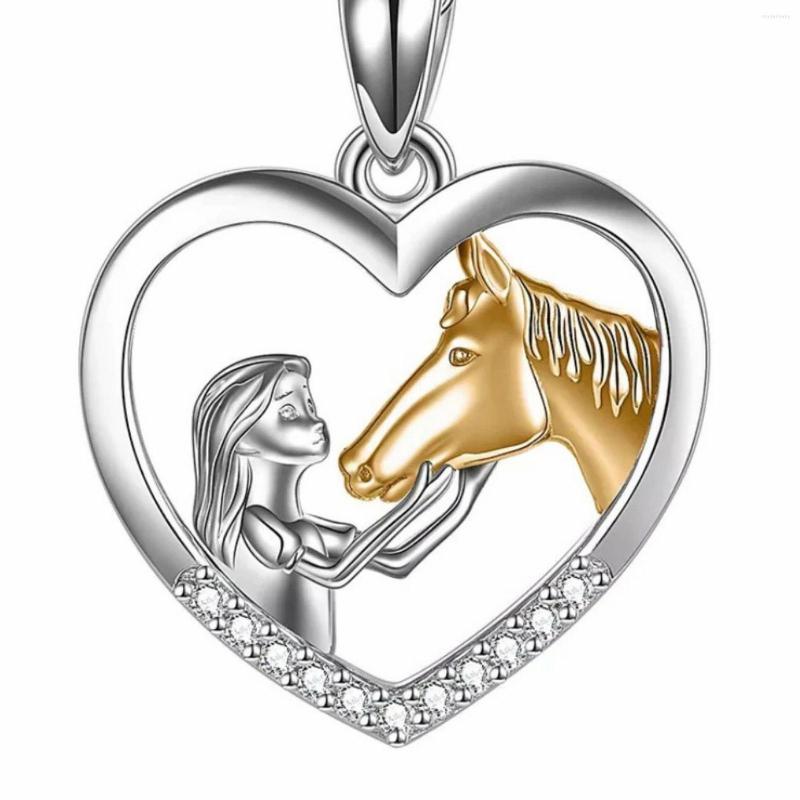 

Chains Fashion Girl And Horse Two Color Cute Animal Pendant Necklace Heart Design