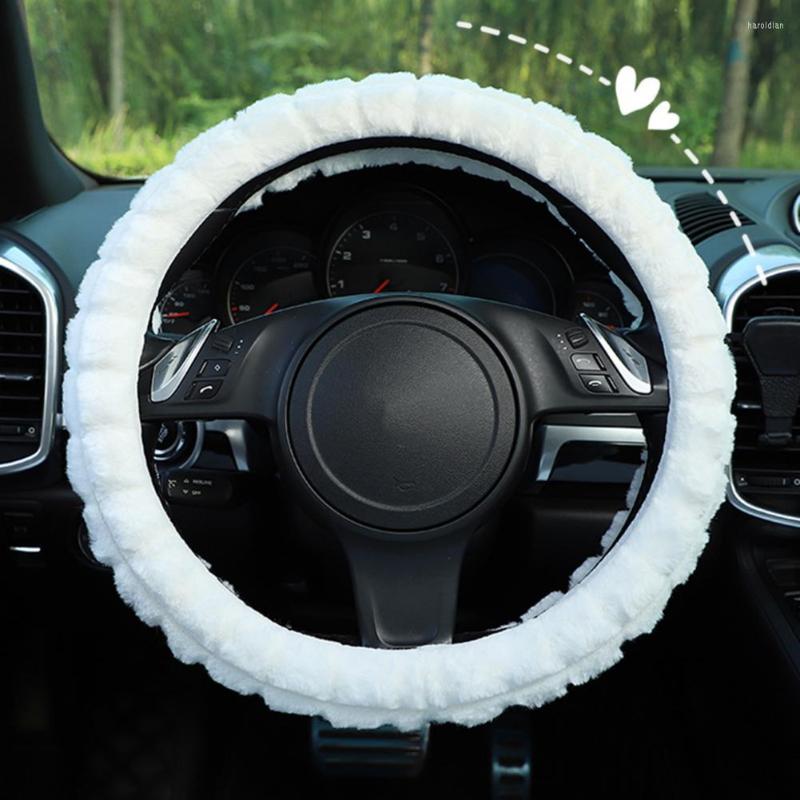 

Steering Wheel Covers Case Fashionable Wear-resistant Car Styling Plush Puffy Grid Cover Auto Accessories
