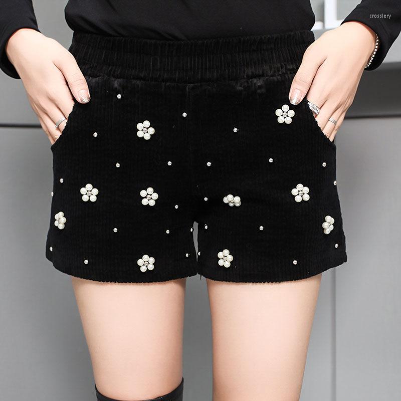 

Women's Shorts 2023 Autumn Winter Beaded Black Corduroy Wide Leg Women Fashion Casual Womens Outer Boots Y556