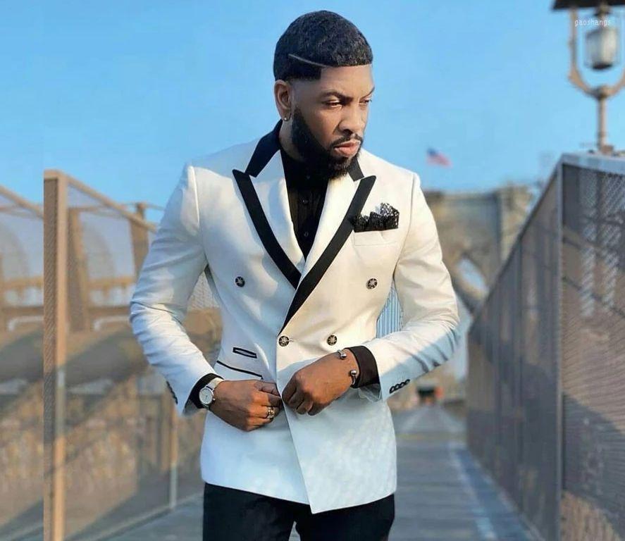 

Men's Suits Fashion White Double Breasted Blazers Costume Homme Groom Tuxedos Two Pieces Men Prom Jacket And Black Pants, Custom color