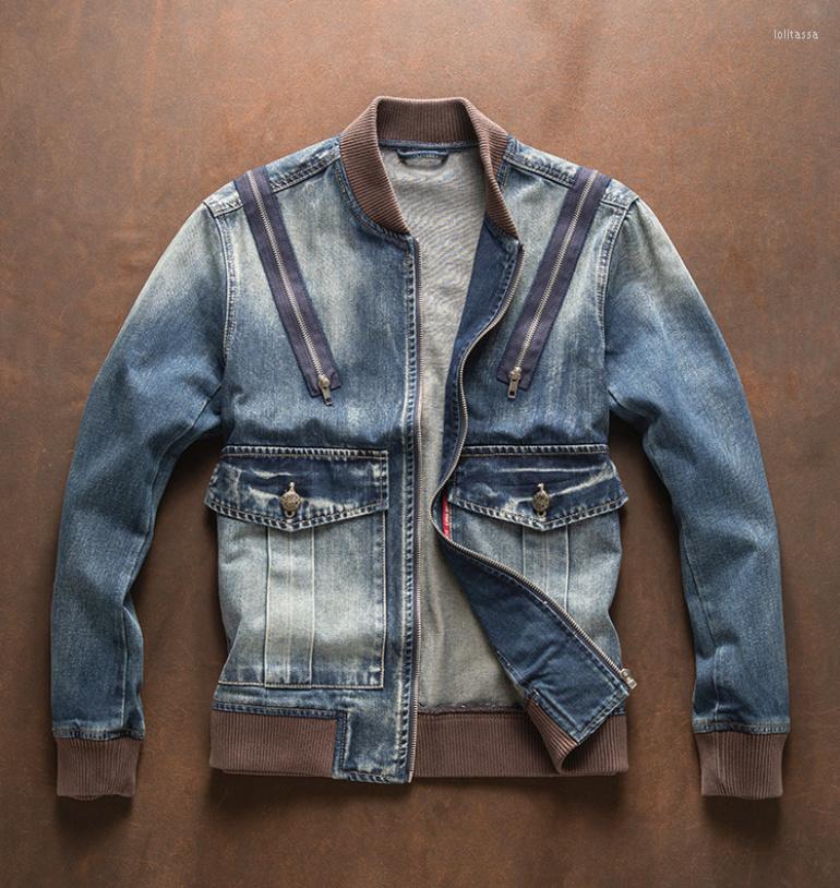

Men' Jackets Motorcycle High Quality Brand Men' Biker Denim Jacekt Spring Autumn Cowboy Jean Fashion Baseball Uniform Coats Large, Blue