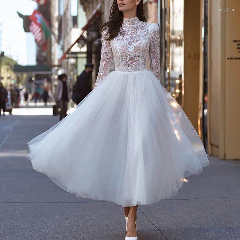 

Casual Dresses 2023 Summer European And American Style Lace Printed Hollow-out Dress Slim Round Neck Solid Color Long, White