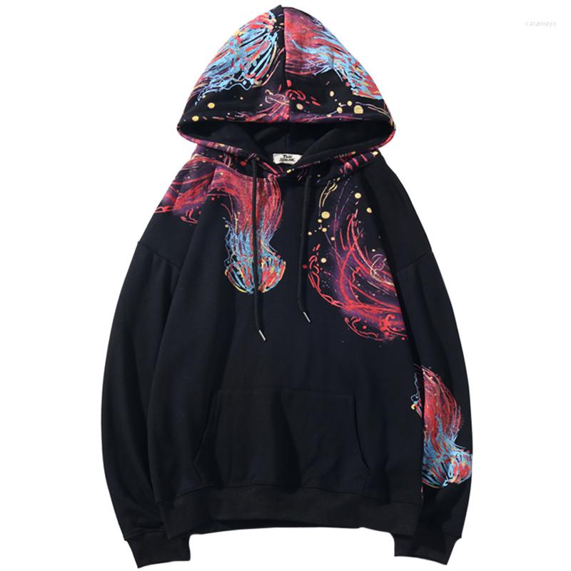 

Men's Hoodies Hip Hop Hoodie Sweatshirt Men Streetwear Cool Jellyfish Printed Harajuku High Street Oversized Women Pullover, L-245 black