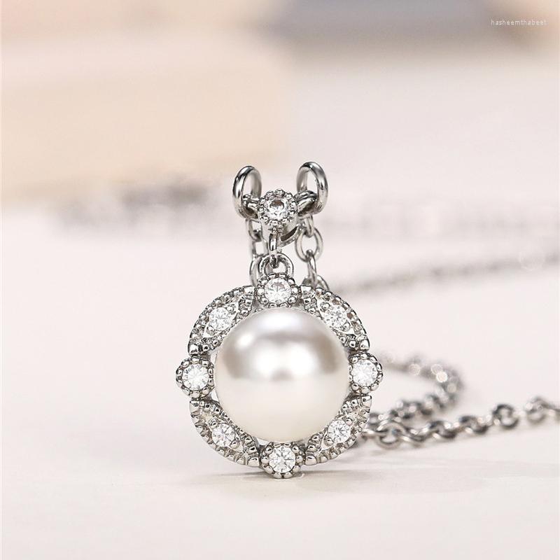 

Pendant Necklaces CAOSHI Elegant Lady Engagement Necklace With Simulated Pearl Shiny Zirconia Accessories For Wedding Ceremony Graceful