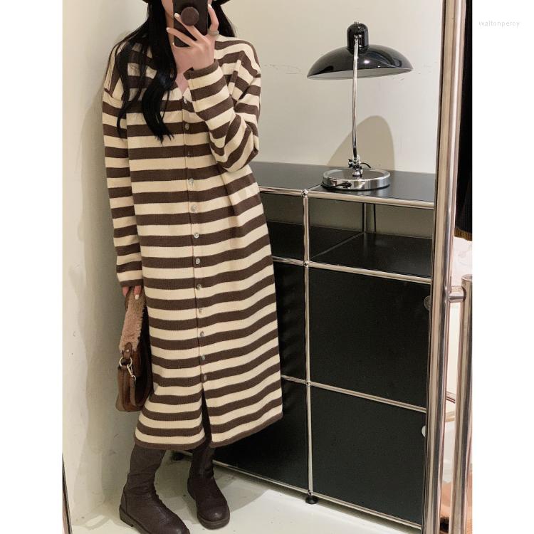 

Women's Knits Korobov Vintage Stripe Sweater Dress Japan Style V Neck Pullovers Temperament Winter Cardigans Korean Fashion Sueters De Mujer, Red