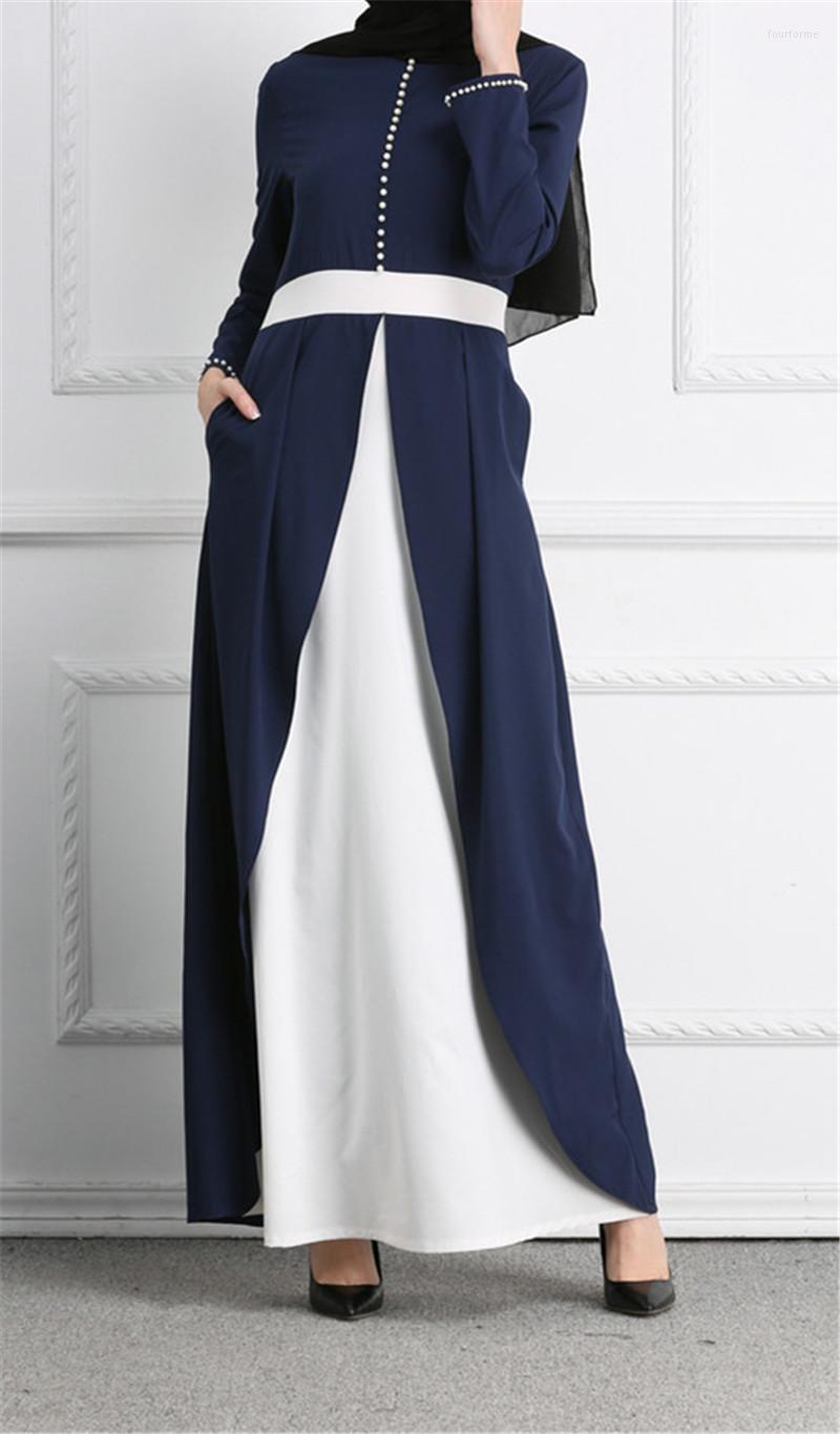 

Casual Dresses Aligaia Stitching Long Dress For Women 2023 Summer Dubai Turkish Hijab Muslim Islamic Clothing African, Dark blue