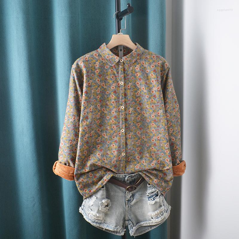 

Women's Blouses 2023 Early Spring Thick Daisy Flowers Print Long Sleeve Shirt Blouse, Green