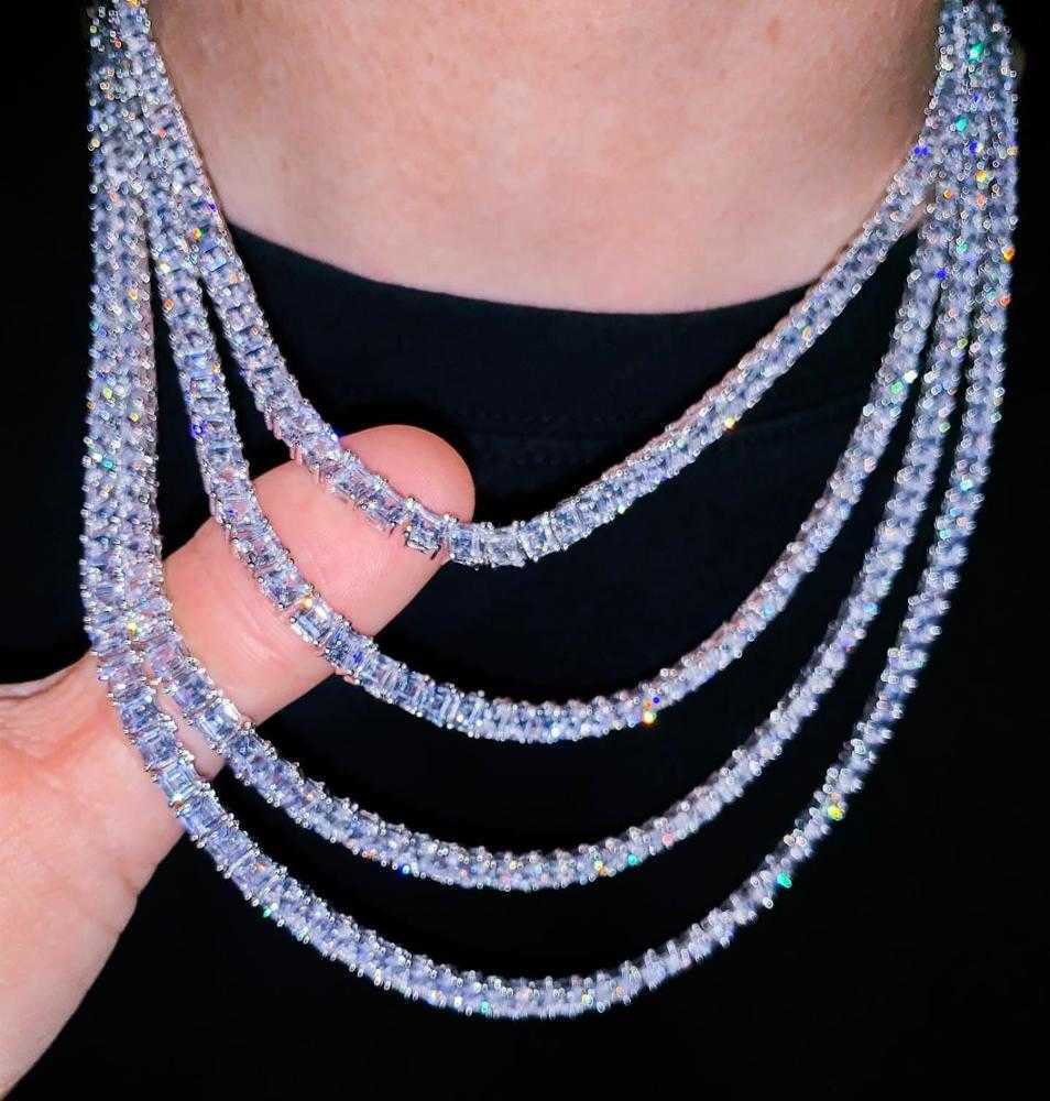 

Hip Hop Iced Out Bling Square Cz Tennis Chain Men Necklace