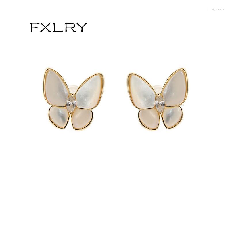 

Stud Earrings FXLRY Elegant Luxury Fashion White Pearl Mother Shell Butterfly Earring For Women Party Jewelry