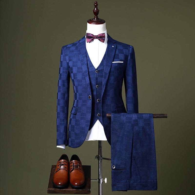 

Men's Suits & Blazers Three-piece Custom Business Banquet Dress Groomsmen And Groom Pography, Blue