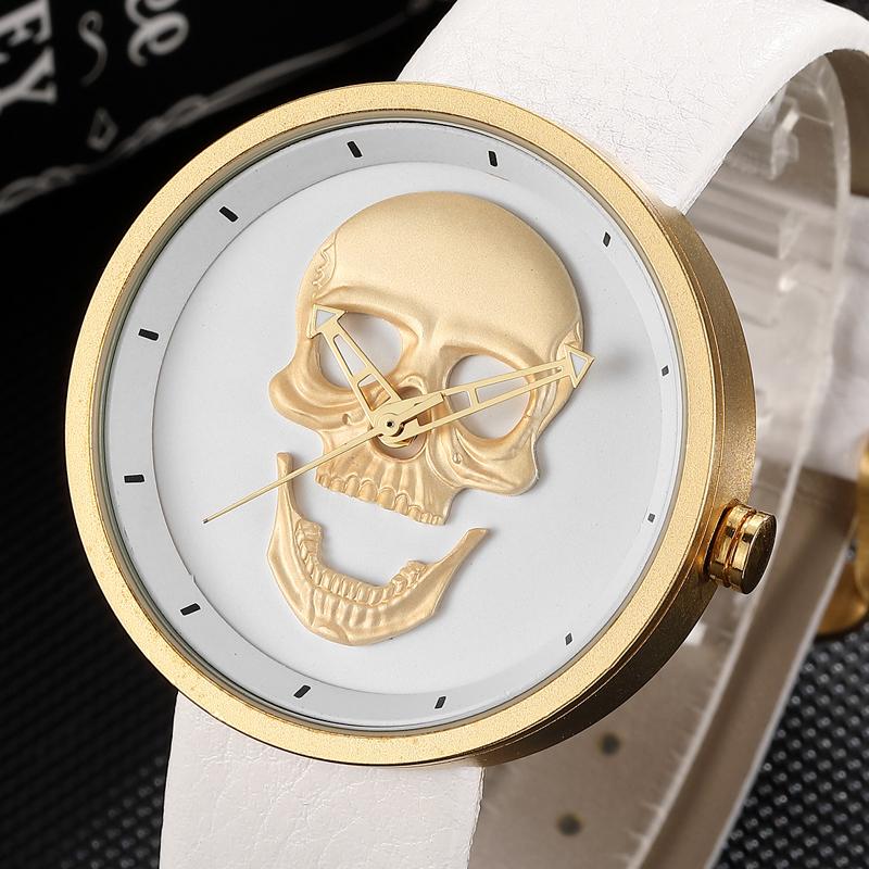 

Wristwatches Skull Watch Men Top Band Luxury Unique Gold Punk Quartz Military Sports Wrist Watches Waterproof Male Clock Relogio Masculino, Gold mesh band