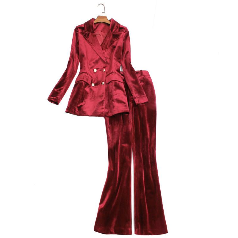 

Women' Suits & Blazers Pant Suit Women For Office Ladies Velvet Blazer Jacket Trousers Two Piece Set Work Business Wear Elegant Formal Clot, Burgundy