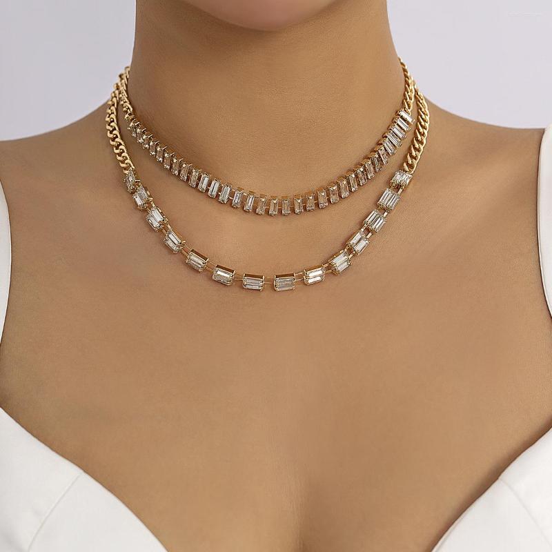 

Chains 2 Pcs/Set Luxury Trendy Square Zircon Necklace For Women Gold Color Jewelry Birthday Party Accessories Valentine Gifts