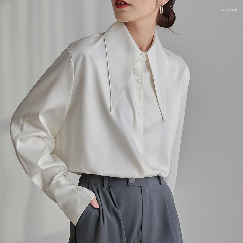 

Women' Blouses French Long Sleeve Solid White Shirt Fashion Women 2023 Autumn Winter Office Lady Clothes Temperament Loose Chic Coat 18015