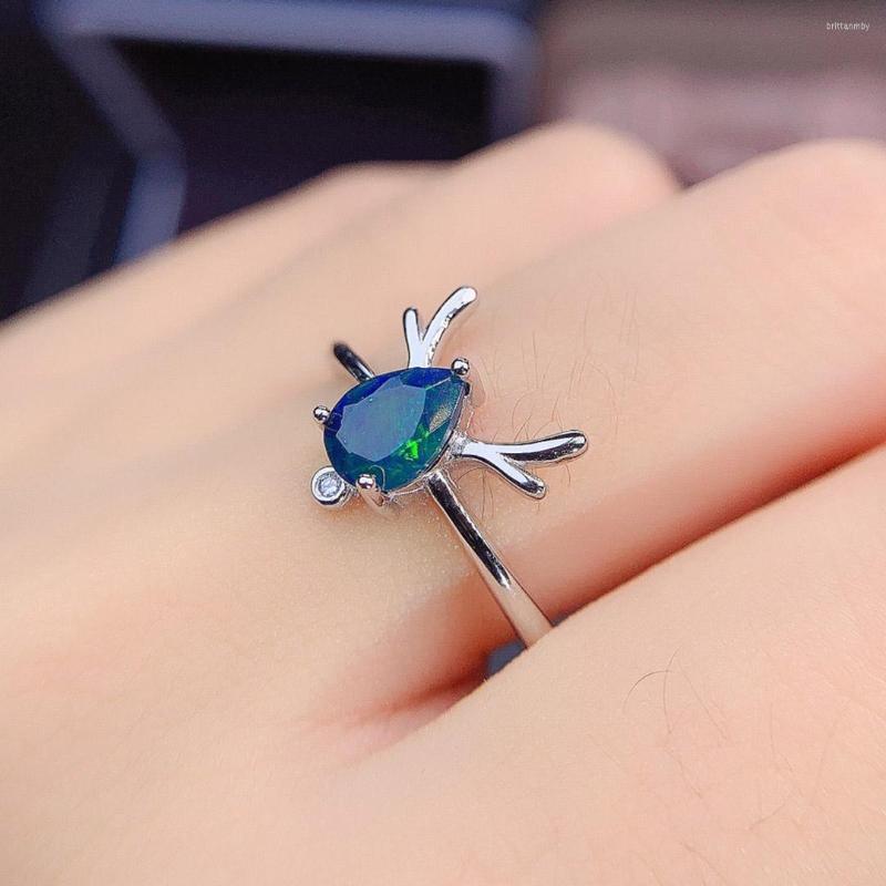 

Cluster Rings Black Opal Deer Ring Sterling Silver Dainty 6x8mm Pear Natural Women For Gift