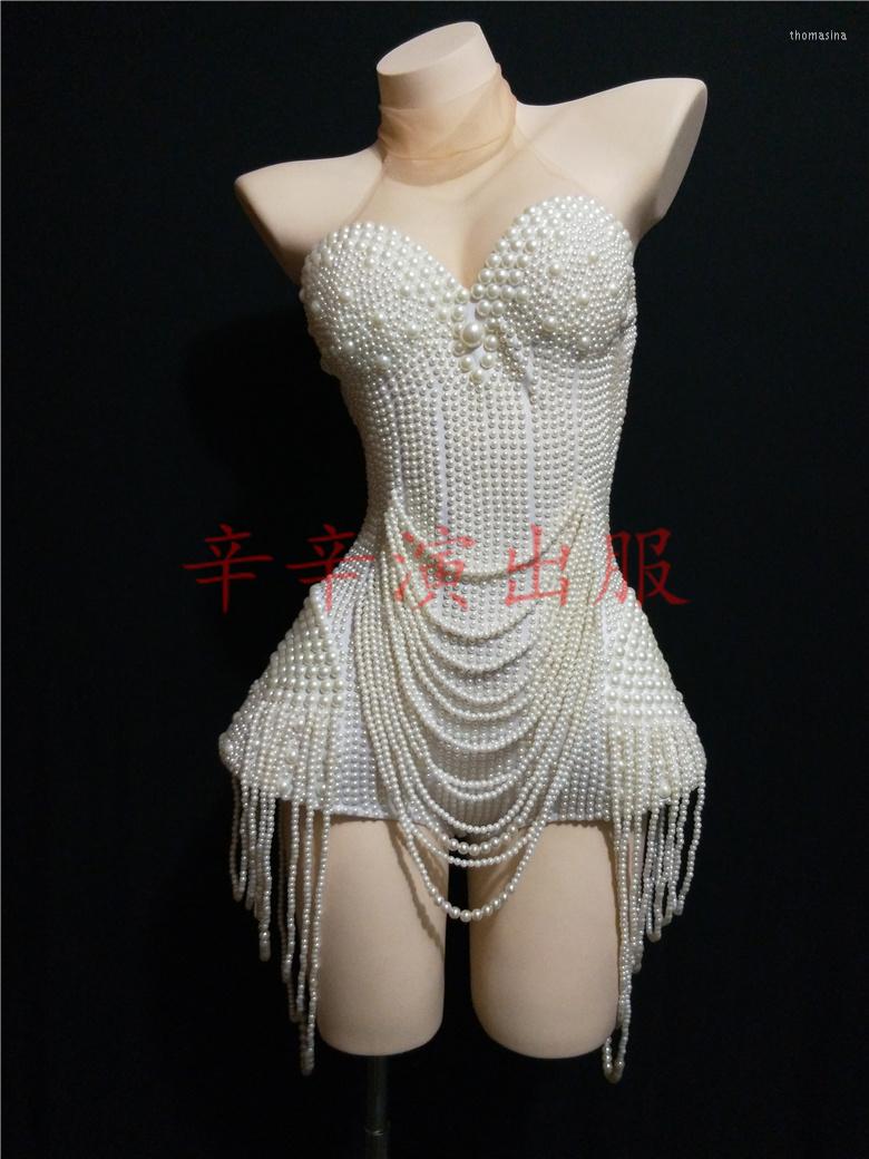 

Stage Wear Customized White Pearl Beaded Jazz Dance Costume Evening Performance Prom Birthday Bar Singer Women, Picture shown