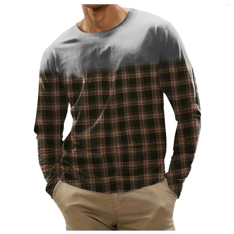 

Men's T Shirts Fashion Men's T-shirt Casual Stripe Printed Long Sleeve O-neck Tops Blouse Male Elegant Sportswear Men Clothes, Coffee